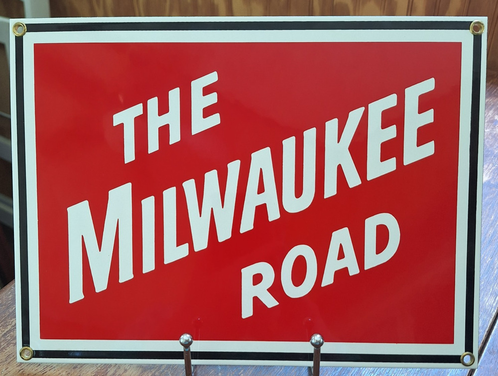 Vintage Ande Rooney The Milwaukee Road Railroad Porcelain Enameled Sign 11"x8"